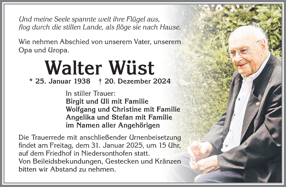 Traueranzeige für Walter Wüst vom 25.01.2025 aus Allgäuer Anzeigeblatt