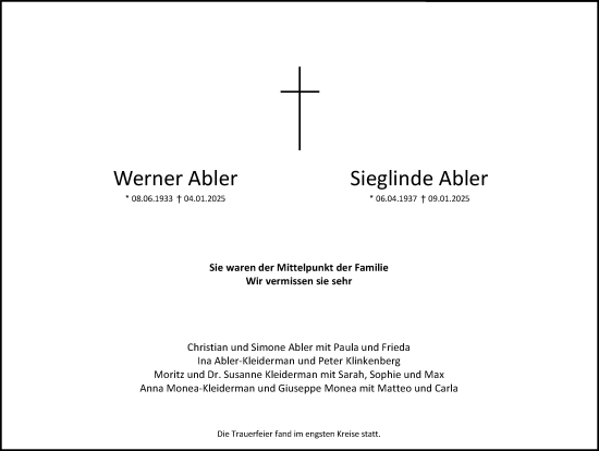 Traueranzeige von Werner Abler von Memminger Zeitung