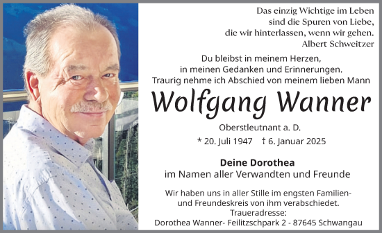 Traueranzeige von Wolfgang Wanner von Allgäuer Zeitung, Füssen
