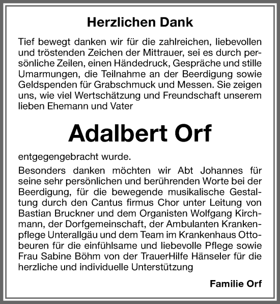 Traueranzeige von Adalbert Orf von Memminger Zeitung