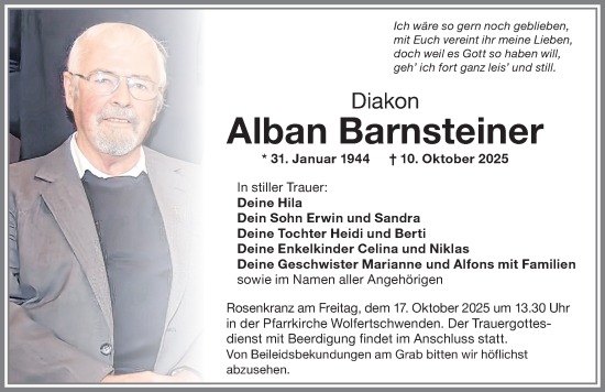 Traueranzeige von Alban Barnsteiner von Memminger Zeitung