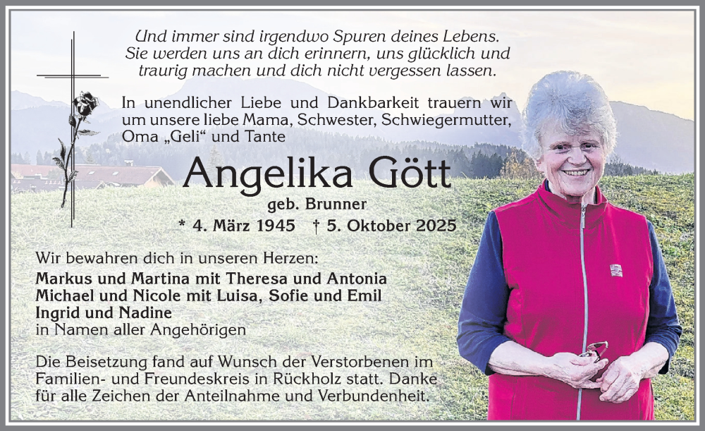  Traueranzeige für Angelika Gött vom 11.10.2025 aus Allgäuer Zeitung, Füssen