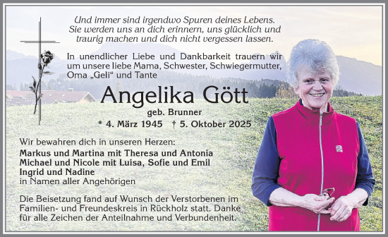 Traueranzeige von Angelika Gött von Allgäuer Zeitung, Füssen