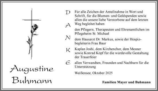 Traueranzeige von Augustine Buhmann von Allgäuer Zeitung, Füssen
