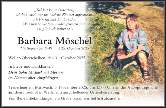 Traueranzeige von Barbara Möschel von Der Westallgäuer