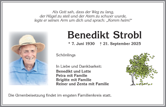 Traueranzeige von Benedikt Strobl von Allgäuer Zeitung, Marktoberdorf