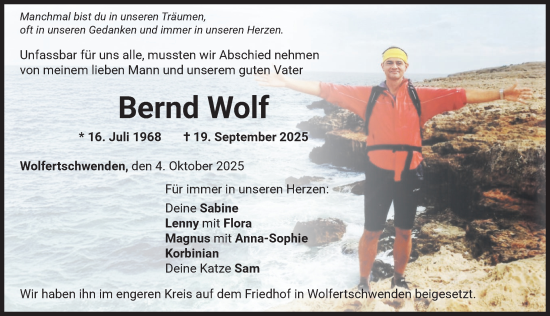 Traueranzeige von Bernd Wolf von Memminger Zeitung