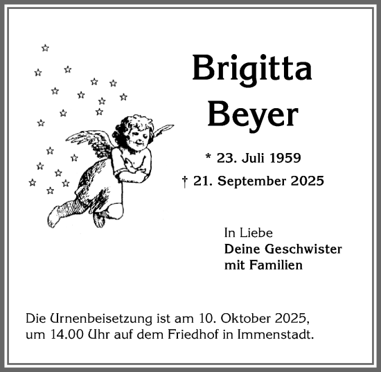 Traueranzeige von Brigitta Beyer von Allgäuer Anzeigeblatt