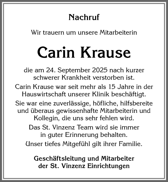 Traueranzeige von Carin Krause von Allgäuer Zeitung, Füssen