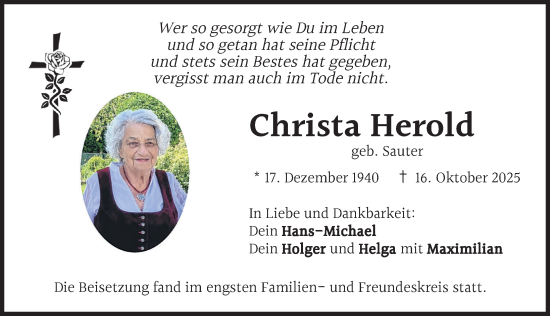 Traueranzeige von Christa Herold von Allgäuer Zeitung, Marktoberdorf
