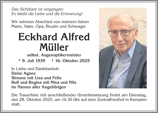 Traueranzeige von Eckhard Alfred Müller von Allgäuer Zeitung,Kempten
