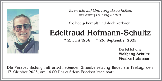 Traueranzeige von Edeltraud Hofmann-Schultz von Allgäuer Zeitung, Kaufbeuren/Buchloe