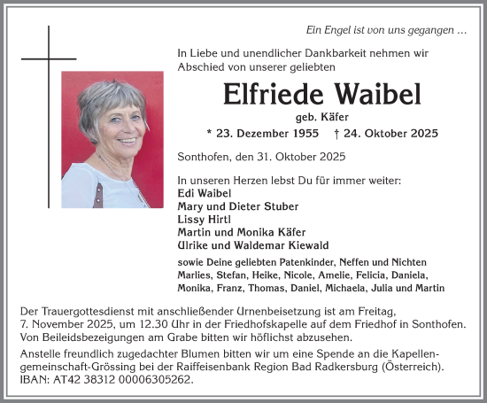 Traueranzeige von Elfriede Waibel von Allgäuer Anzeigeblatt