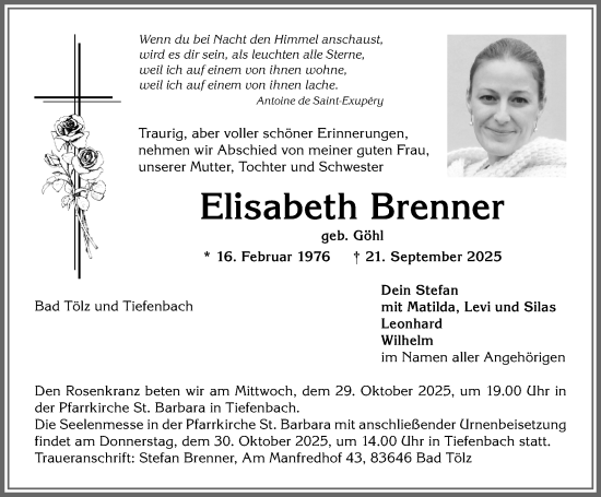 Traueranzeige von Elisabeth Brenner von Allgäuer Anzeigeblatt