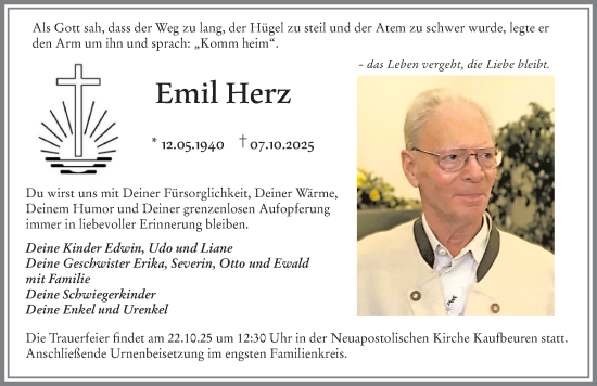 Traueranzeige von Emil Herz von Allgäuer Zeitung, Kaufbeuren/Buchloe