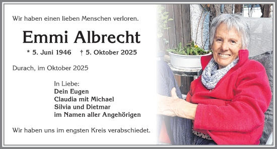 Traueranzeige von Emmi Albrecht von Allgäuer Zeitung,Kempten