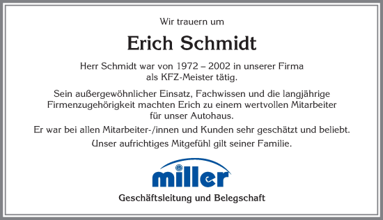Traueranzeige von Erich Schmidt von Allgäuer Zeitung, Füssen