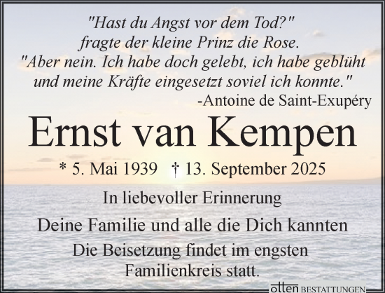 Traueranzeige von Ernst van Kempen von Allgäuer Anzeigeblatt