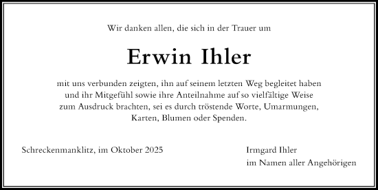 Traueranzeige von Erwin Ihler von Der Westallgäuer