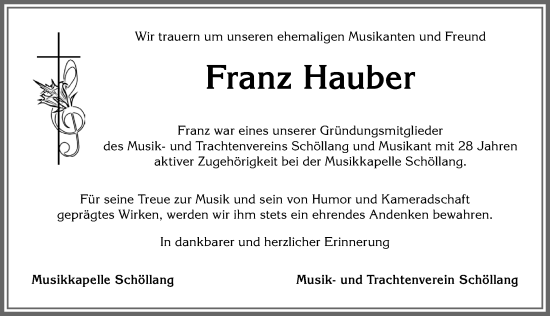 Traueranzeige von Franz Hauber von Allgäuer Anzeigeblatt