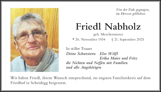 Traueranzeige von Friedl Nabholz von Der Westallgäuer