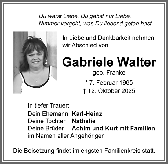 Traueranzeige von Gabriele Walter von Memminger Zeitung