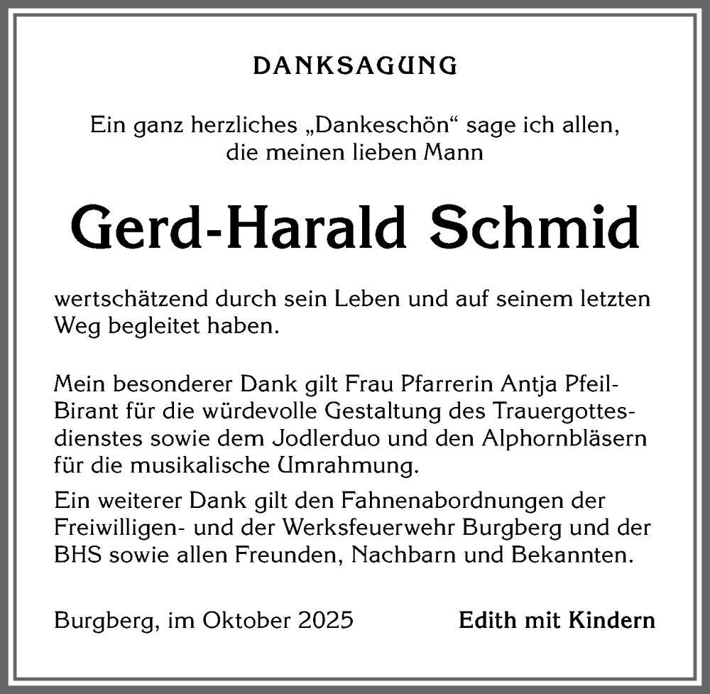 Traueranzeige für Gerd-Harald Schmid vom 01.10.2025 aus Allgäuer Anzeigeblatt