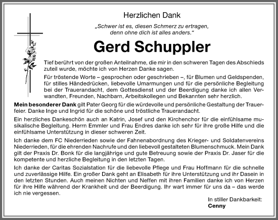Traueranzeige von Gerd Schuppler von Memminger Zeitung