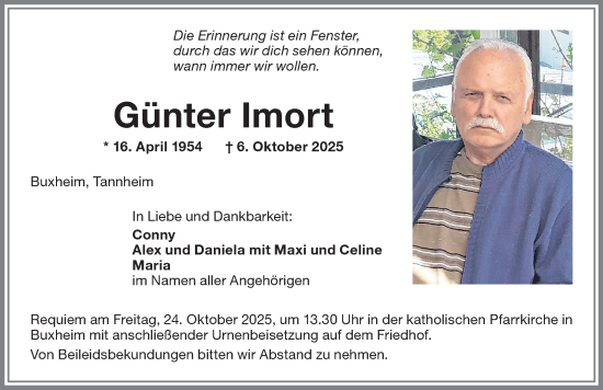 Traueranzeige von Günter Imort von Memminger Zeitung