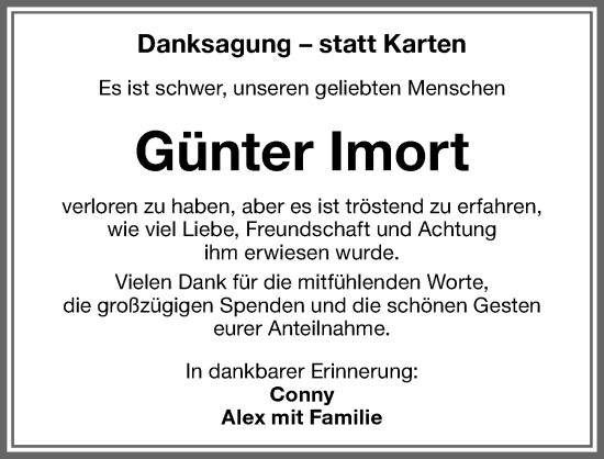 Traueranzeige von Günter Imort von Memminger Zeitung