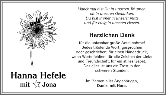 Traueranzeige von Hanna Hefele von Memminger Zeitung