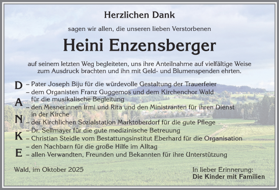 Traueranzeige von Heini Enzensberger von Allgäuer Zeitung, Marktoberdorf