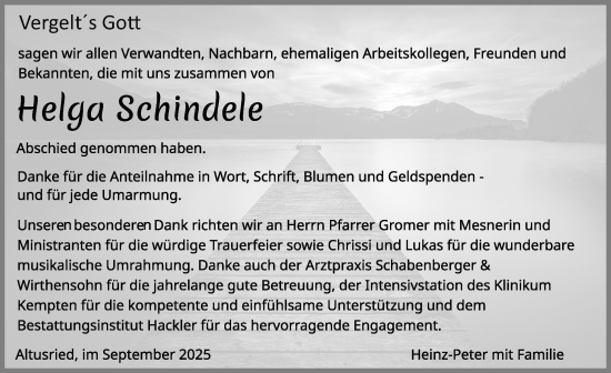 Traueranzeige von Helga Schindele von Allgäuer Zeitung,Kempten