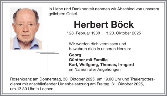 Traueranzeige von Herbert Böck von Memminger Zeitung