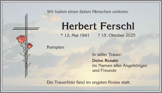 Traueranzeige von Herbert Ferschl von Allgäuer Zeitung,Kempten