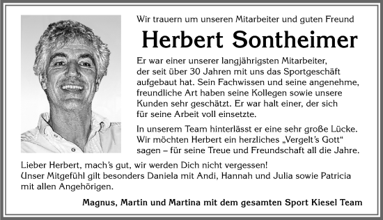 Traueranzeige von Herbert Sontheimer von Allgäuer Anzeigeblatt