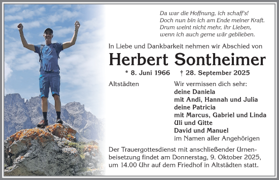 Traueranzeige von Herbert Sontheimer von Allgäuer Anzeigeblatt