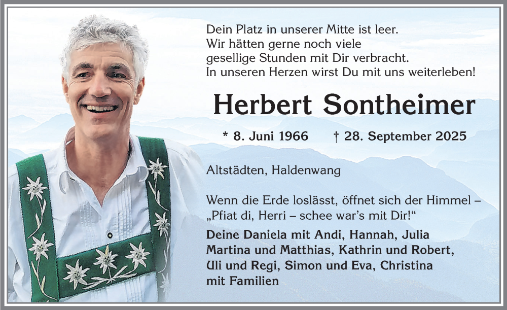  Traueranzeige für Herbert Sontheimer vom 08.10.2025 aus Allgäuer Zeitung,Kempten