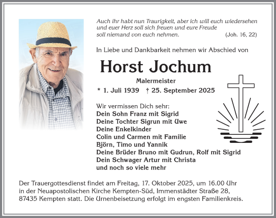 Traueranzeige von Horst Jochum von Allgäuer Zeitung,Kempten