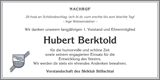 Traueranzeige von Hubert Berktold von Allgäuer Anzeigeblatt