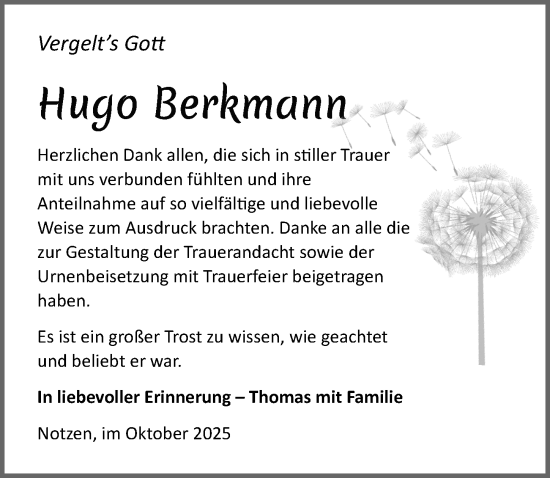 Traueranzeige von Hugo Berkmann von Allgäuer Zeitung,Kempten