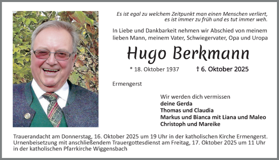 Traueranzeige von Hugo Berkmann von Allgäuer Zeitung,Kempten