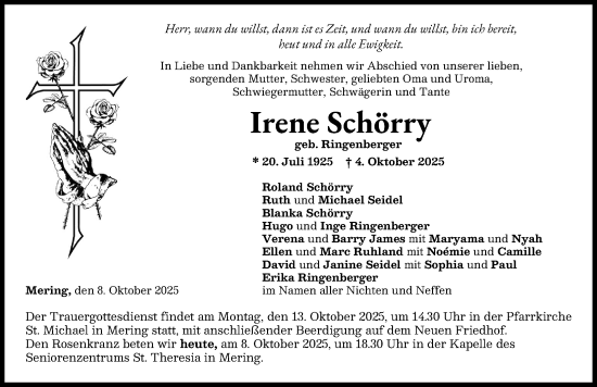 Traueranzeige von Irene Schörry von Friedberger Allgemeine, Augsburger Allgemeine