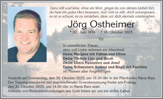 Traueranzeige von Jörg Ostheimer von Allgäuer Zeitung,Kempten
