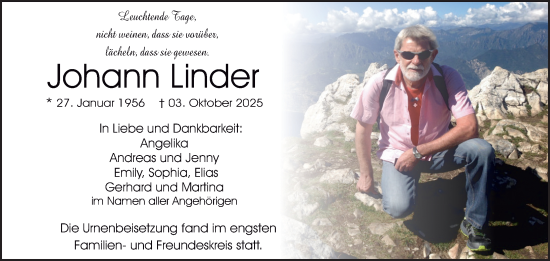 Traueranzeige von Johann Linder von Allgäuer Zeitung,Kempten
