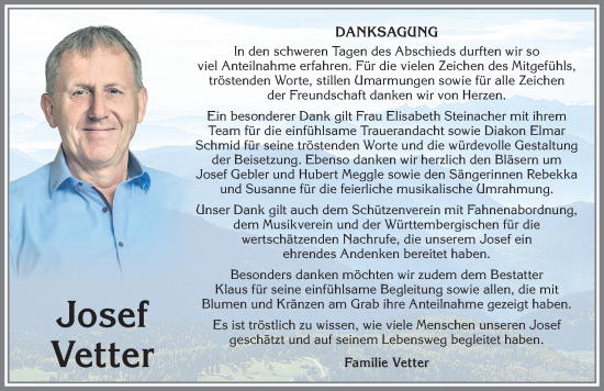 Traueranzeige von Josef Vetter von Allgäuer Zeitung, Füssen
