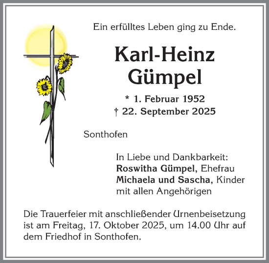 Traueranzeige von Karl-Heinz Gümpel von Allgäuer Anzeigeblatt