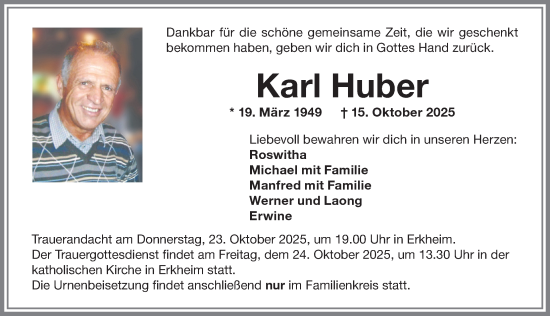 Traueranzeige von Karl Huber von Memminger Zeitung