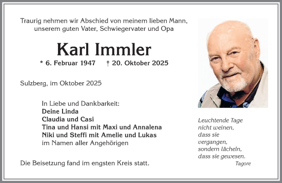 Traueranzeige von Karl Immler von Allgäuer Zeitung,Kempten