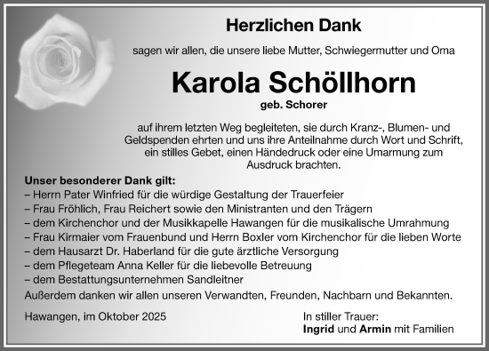 Traueranzeige von Karola Schöllhorn von Memminger Zeitung